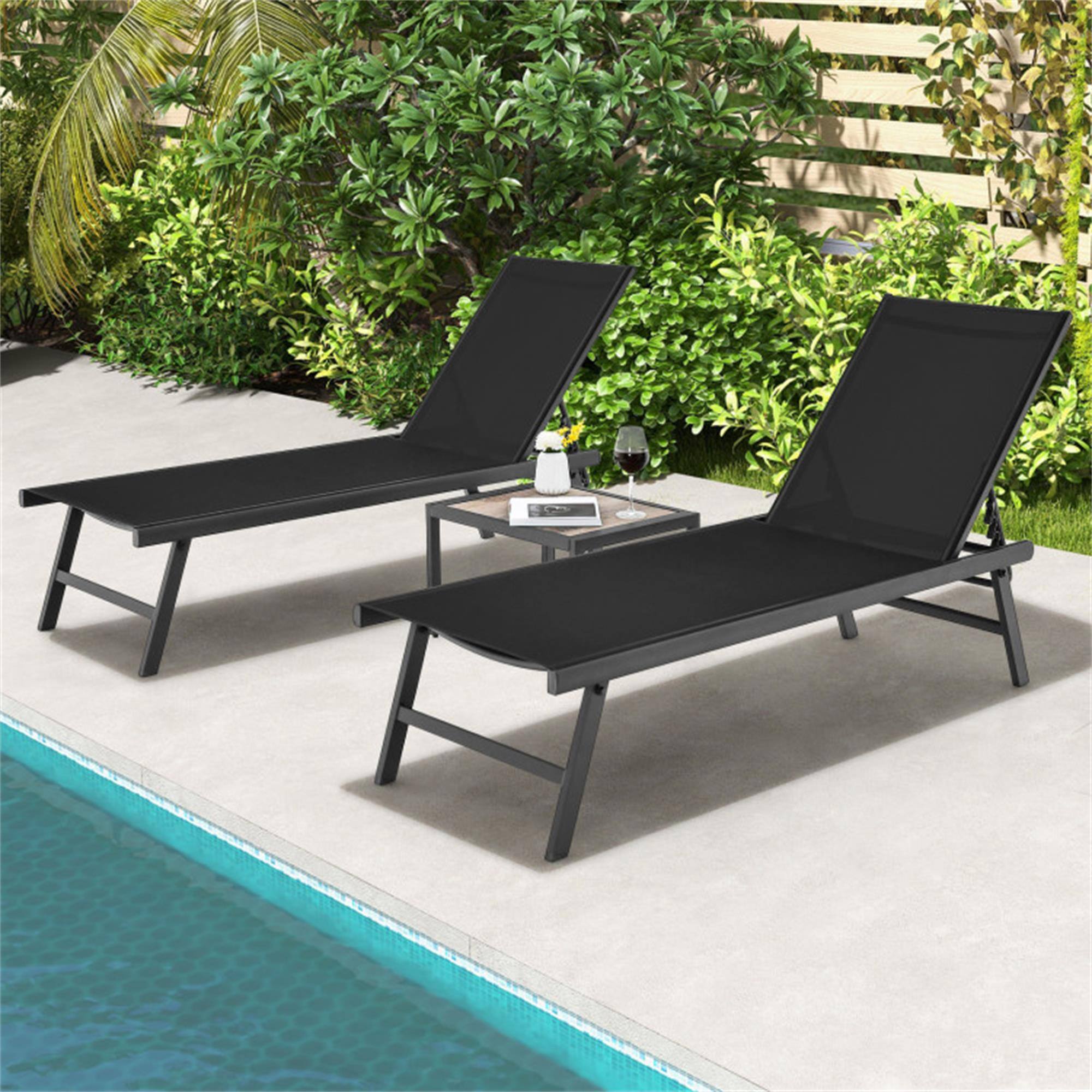 Alt View 1. Boyel Living - Black 3 Pieces Patio Chaise Lounge Chair and Table Set for Poolside Yard- 405-in W x 750-in D x 240-in H - Black.