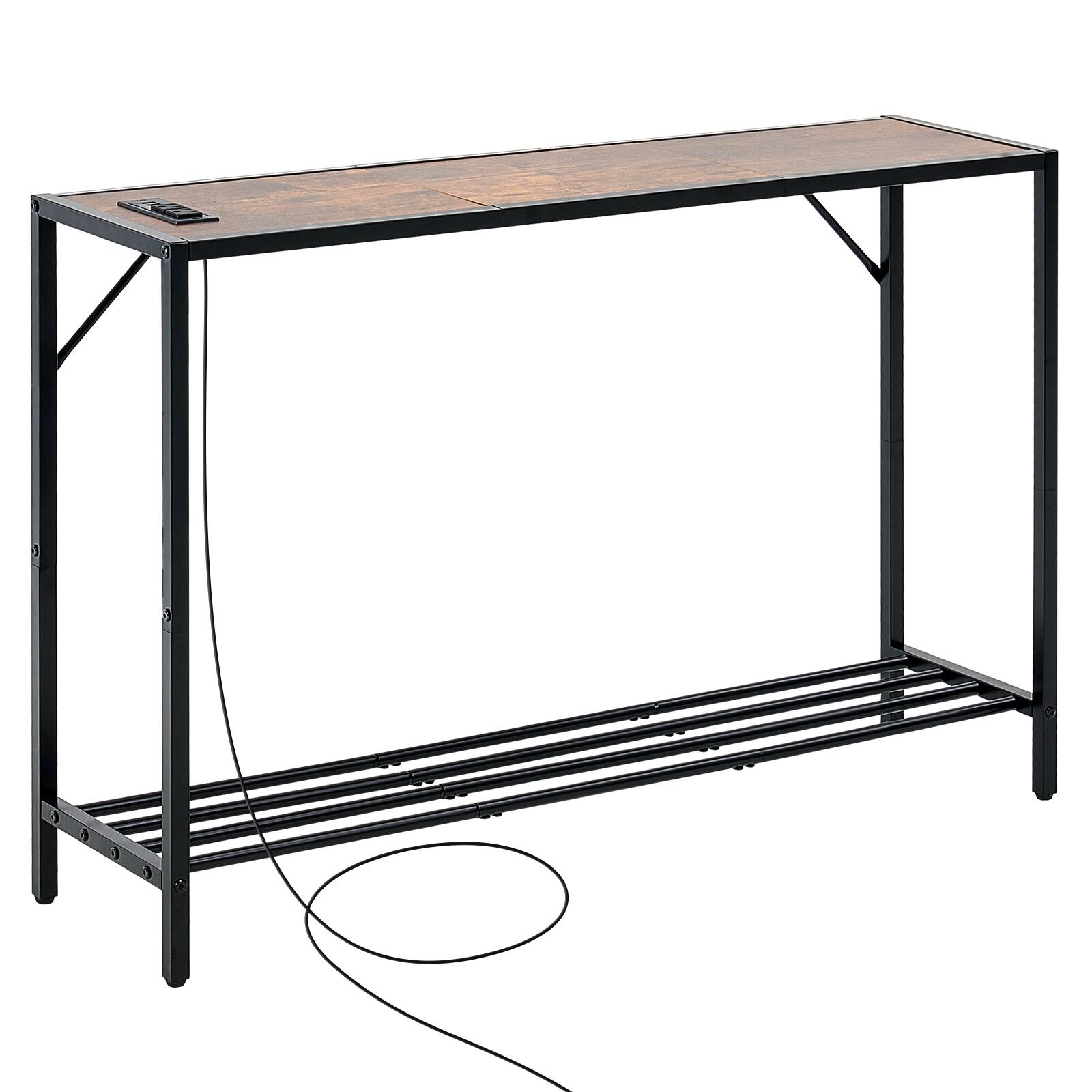 Alt View 5. VEVOR - Narrow Console Table,41.7" Behind Couch Table with Power Outlets,2-Tier Long Entryway Table, Sofa Table with Metal Frame - Brown.