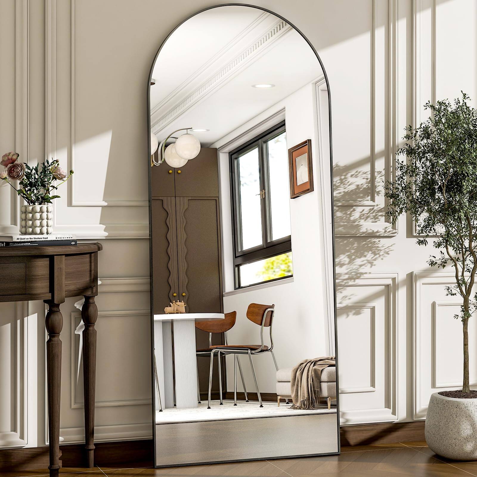 Cedar Assembly - 57" X 20" Arched Full Length Mirror - Wall Mounted floor Aluminum Alloy Frame Body Mirrors For Bathroom L - Black-71"L x 26"W