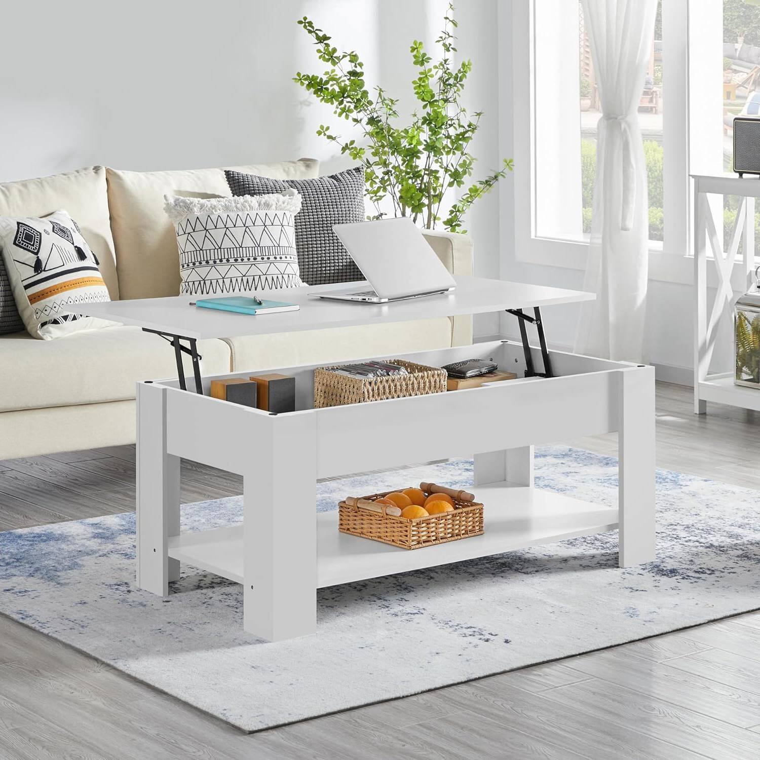 Angle. SlickBlue - Wood Finish Lift-Top Coffee Table that Doubles as Laptop Desk - White.