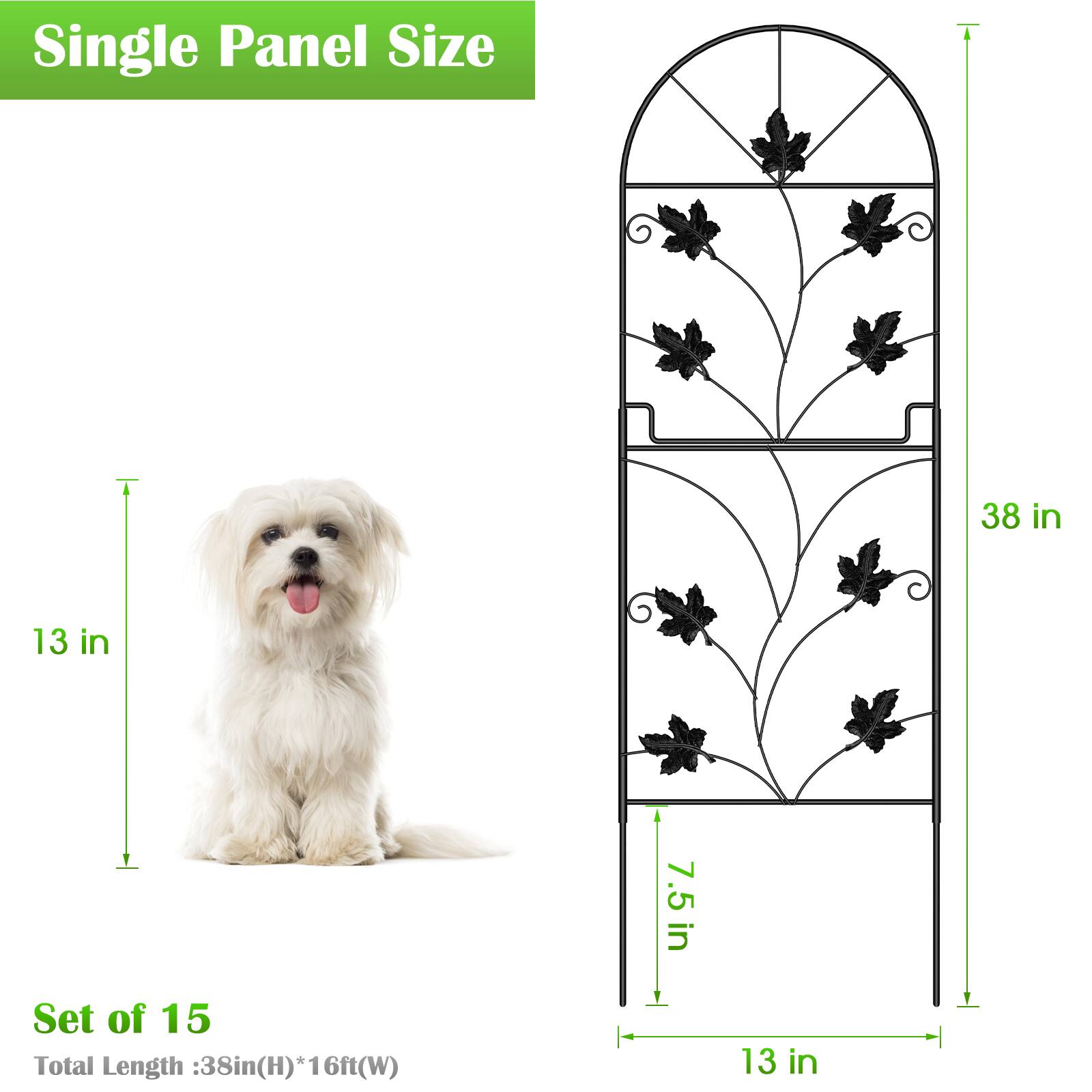 Single Panel Size: 38 in (H) x 13 in (W)

Set of 15

Total Length: 38 in (H) x 16 ft (W)
