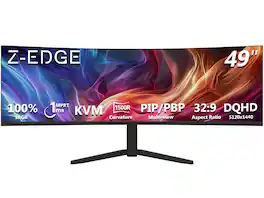 Z Z-Edge - UG49W 49" Super Ultra Wide DQHD 5120x1440 165Hz 1ms Curved Gaming Monitor, HDMI+DP+USB-C, Height/Tilt/Rotate Adjustable - Black