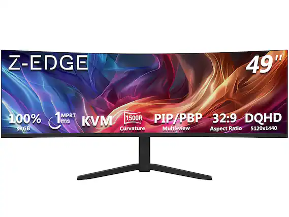 Z-EDGE 49" 100% sRGB 1 ms MPRT KVM 1500R PIP/PBP 32:9 DQHD Curvature Multi-view Aspect Ratio 5120x1440