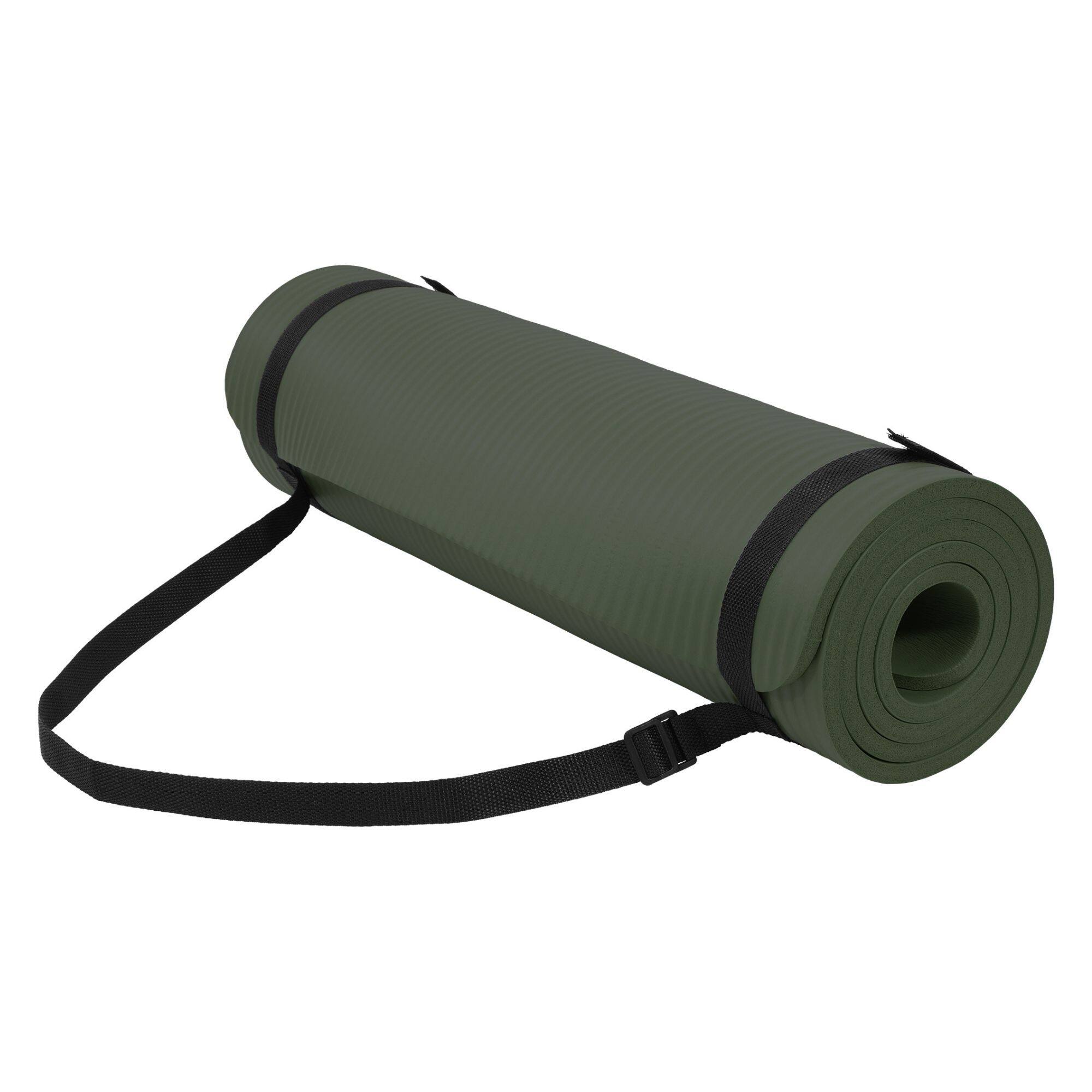 Front. Fitvids - Fitvids 1/2" Thick High Density Exercise Yoga Mat, Carrying Strap, Jasper Green - Green Jasper.