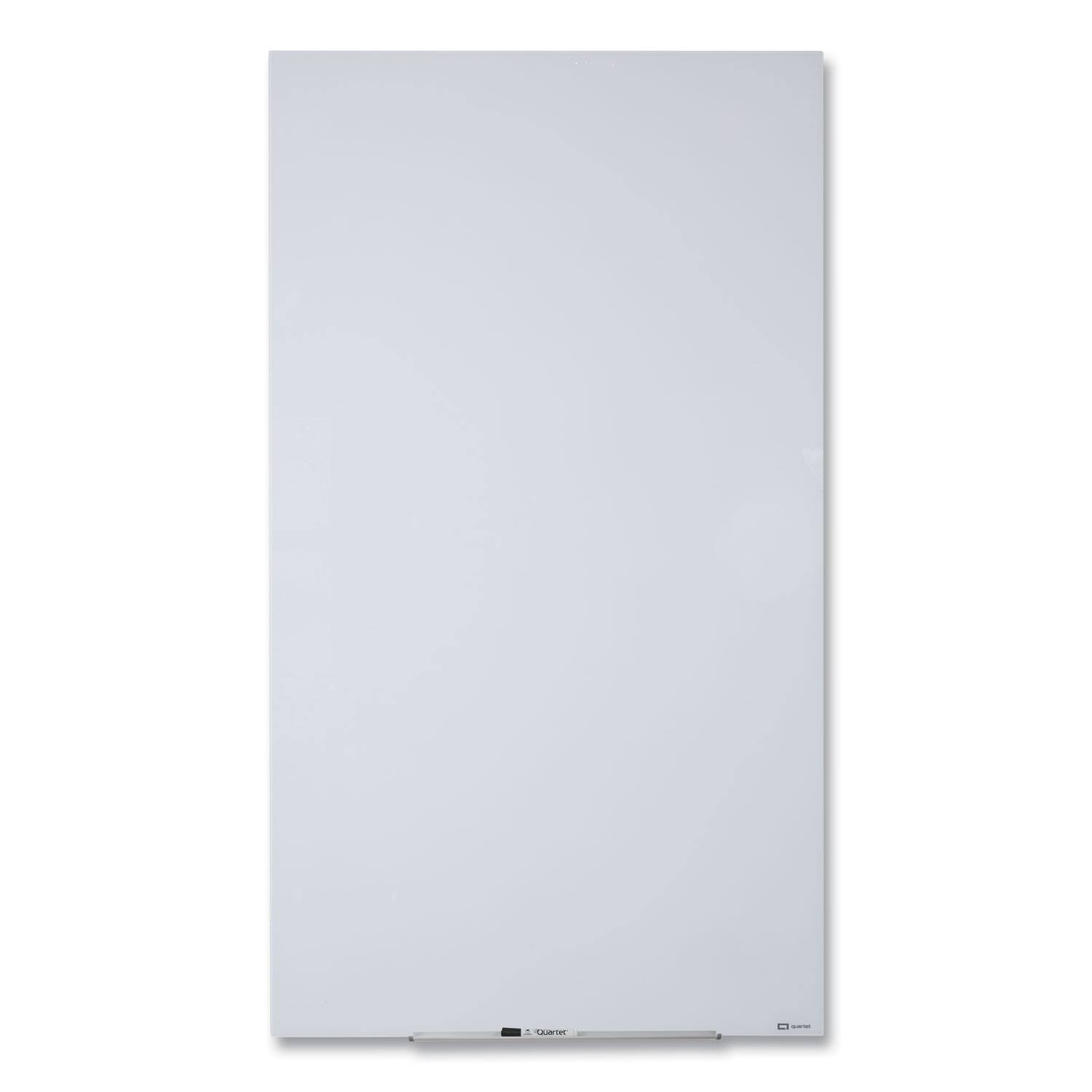 Front. Quartet - REMOVE - InvisaMount Vertical Magnetic Glass Dry-Erase Boards, 28" x 50", White Surface.