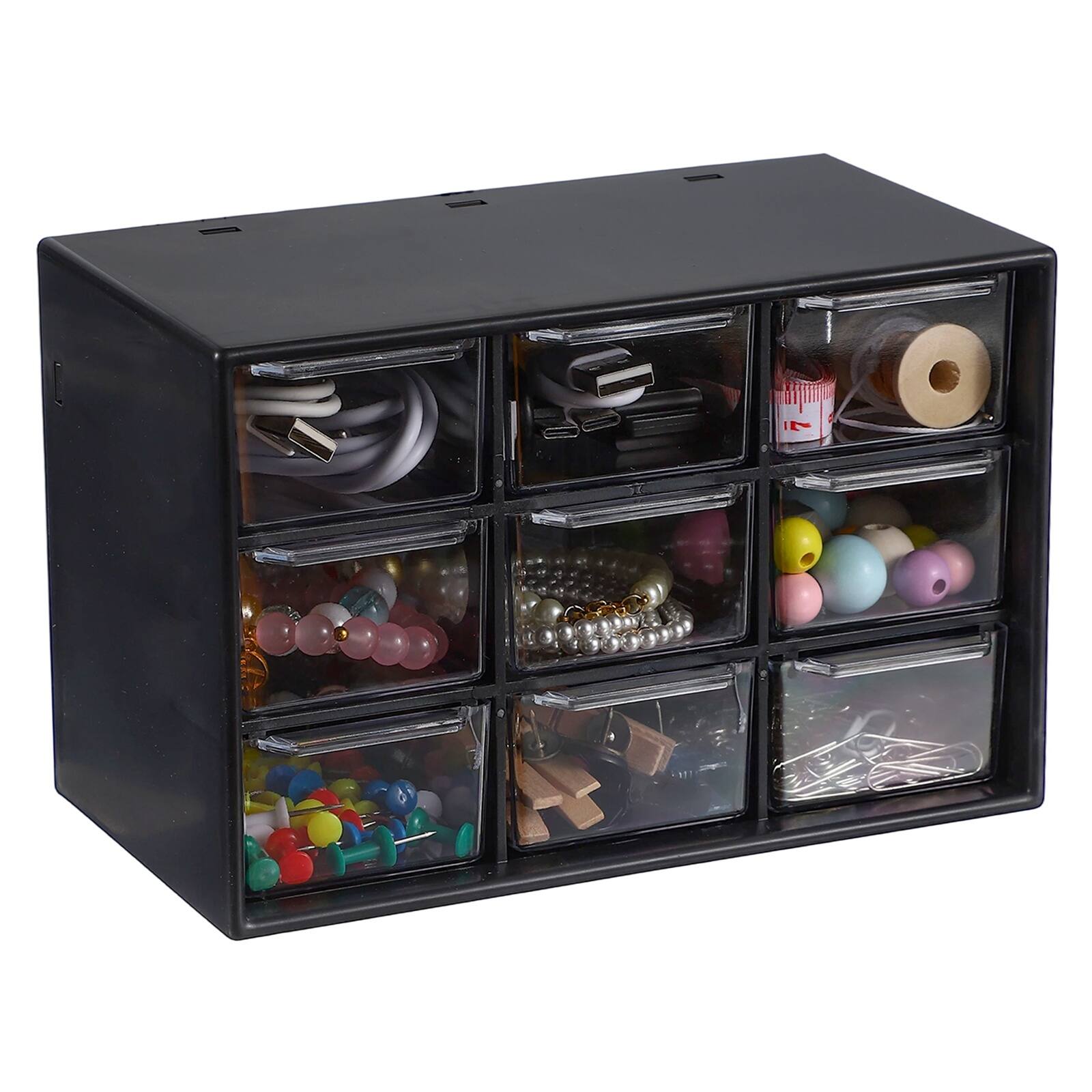 Unique Bargains - Mini Storage Drawers for Desk, Plastic Desktop Teacher Desk with 9 Drawers Organizer Box for Supplies Bathroom - Black