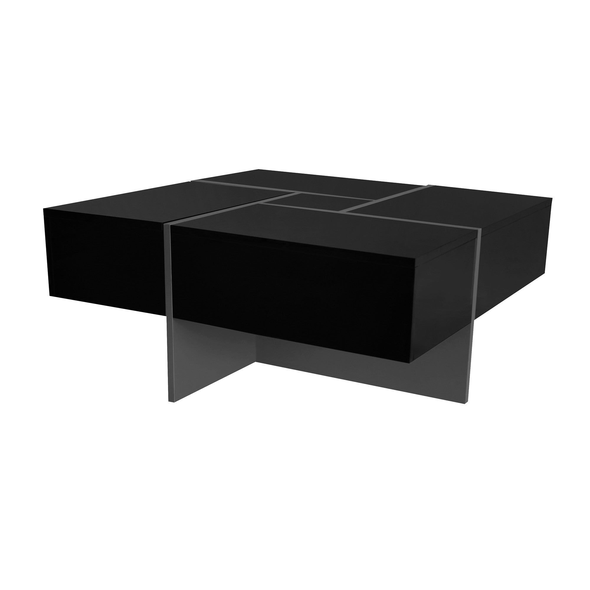 Left. Boyel Living - 31.5 in Square Extendable Coffee Table with 4 Hidden Storage Compartments - UV High Gloss Black.