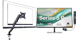 HP - Series 5 Pro 27" FHD IPS Monitor, Anti Glare, Flicker Free, Displayport, HDMI, w/DKZ Hub & ErgoFlexy Single Mount Arm - Black
