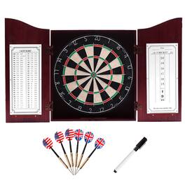 GSE Games & Sports Expert - Dartboard Cabinet with Sisal/Bristle Dartboard, Dart Scoreboard, and 6 Steel Tip Darts - Deluxe Cherry