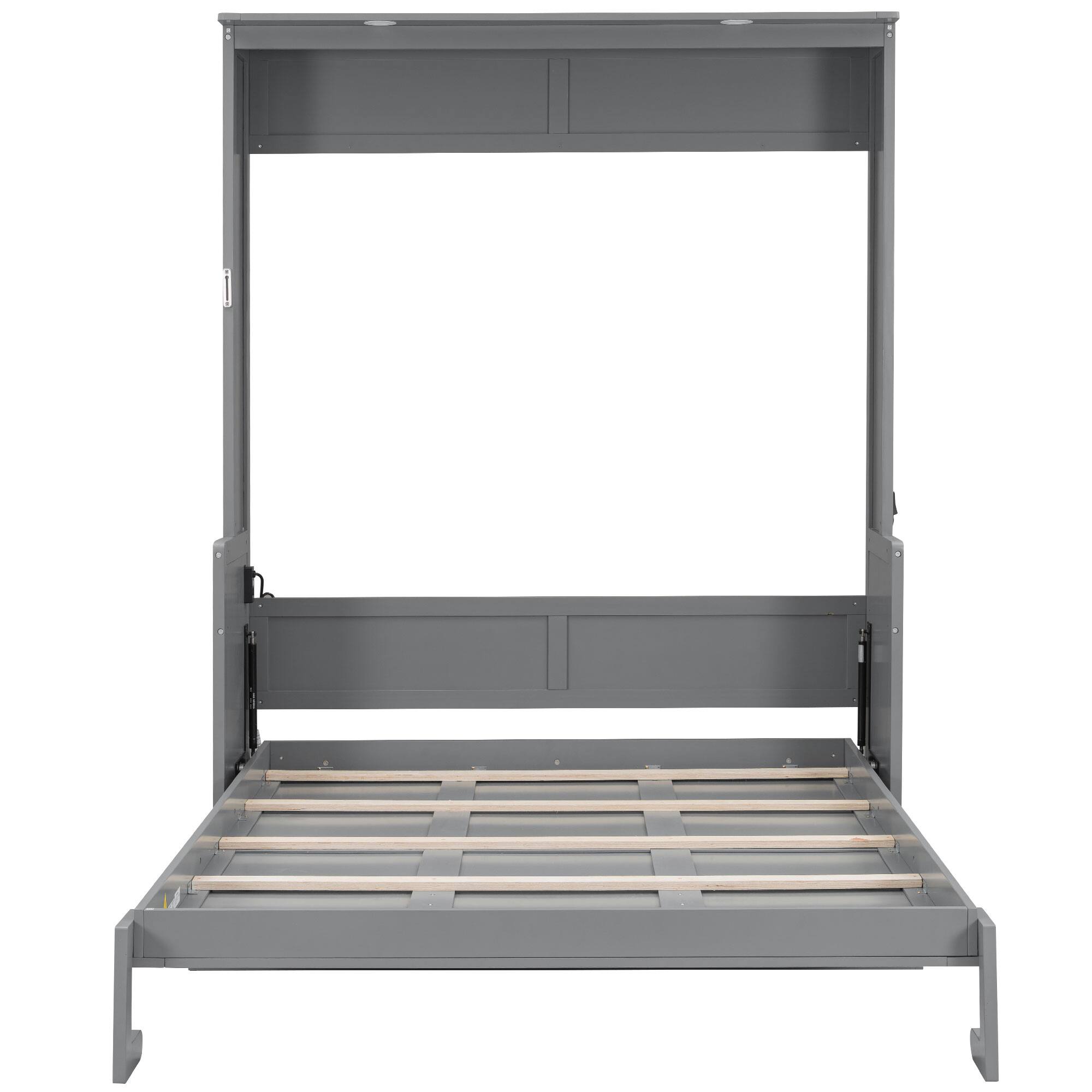 Back. Whisen - Queen Size Murphy Bed with Desk, Foldable Bed with LED Lights, USB Charging Station for Bedroom - Gray.