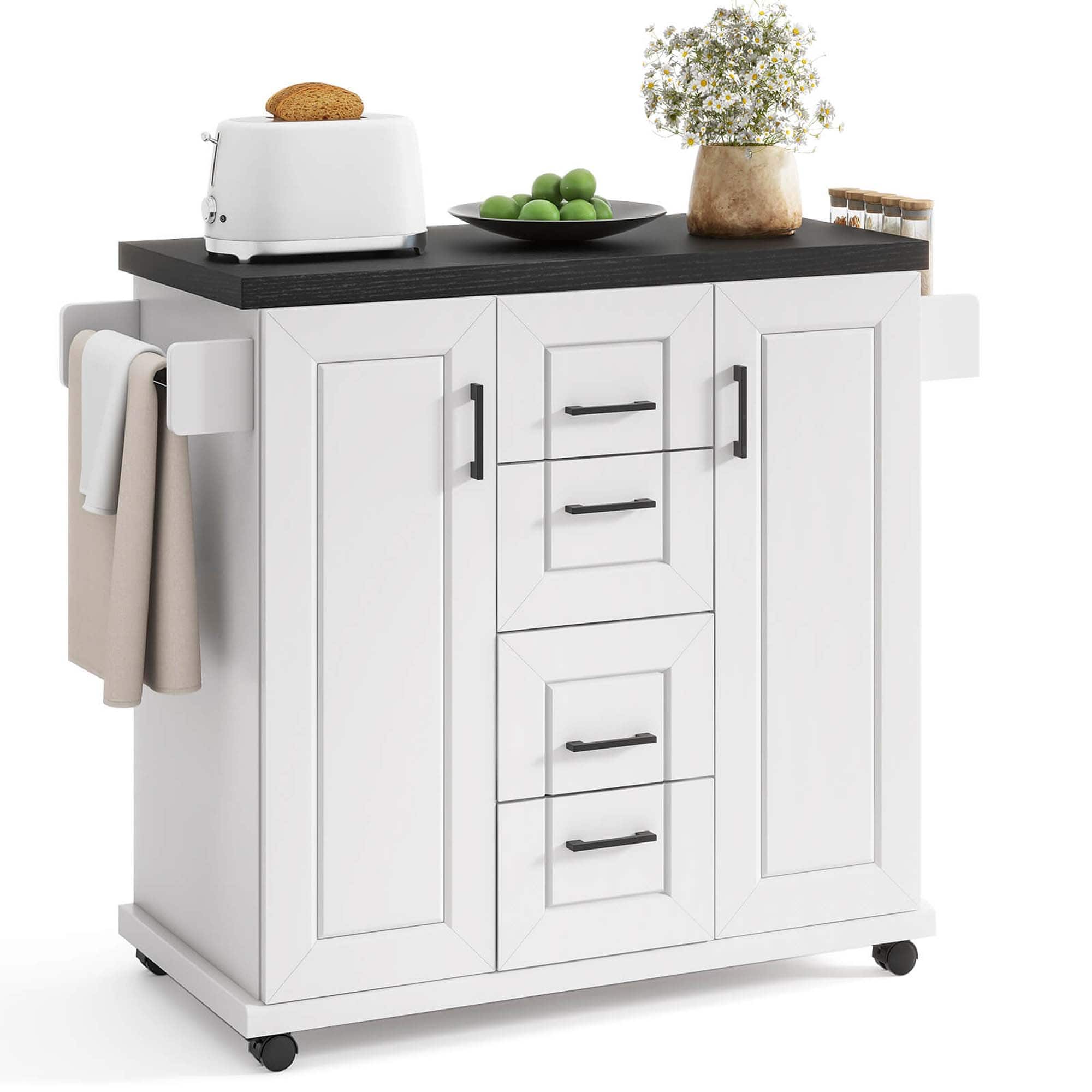 Front. Costway - Costway Rolling Kitchen Island Cart on Wheels Mobile Serving Utility Trolley Cart - White.