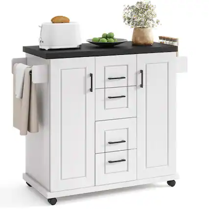 Front. Costway - Costway Rolling Kitchen Island Cart on Wheels Mobile Serving Utility Trolley Cart - White.
