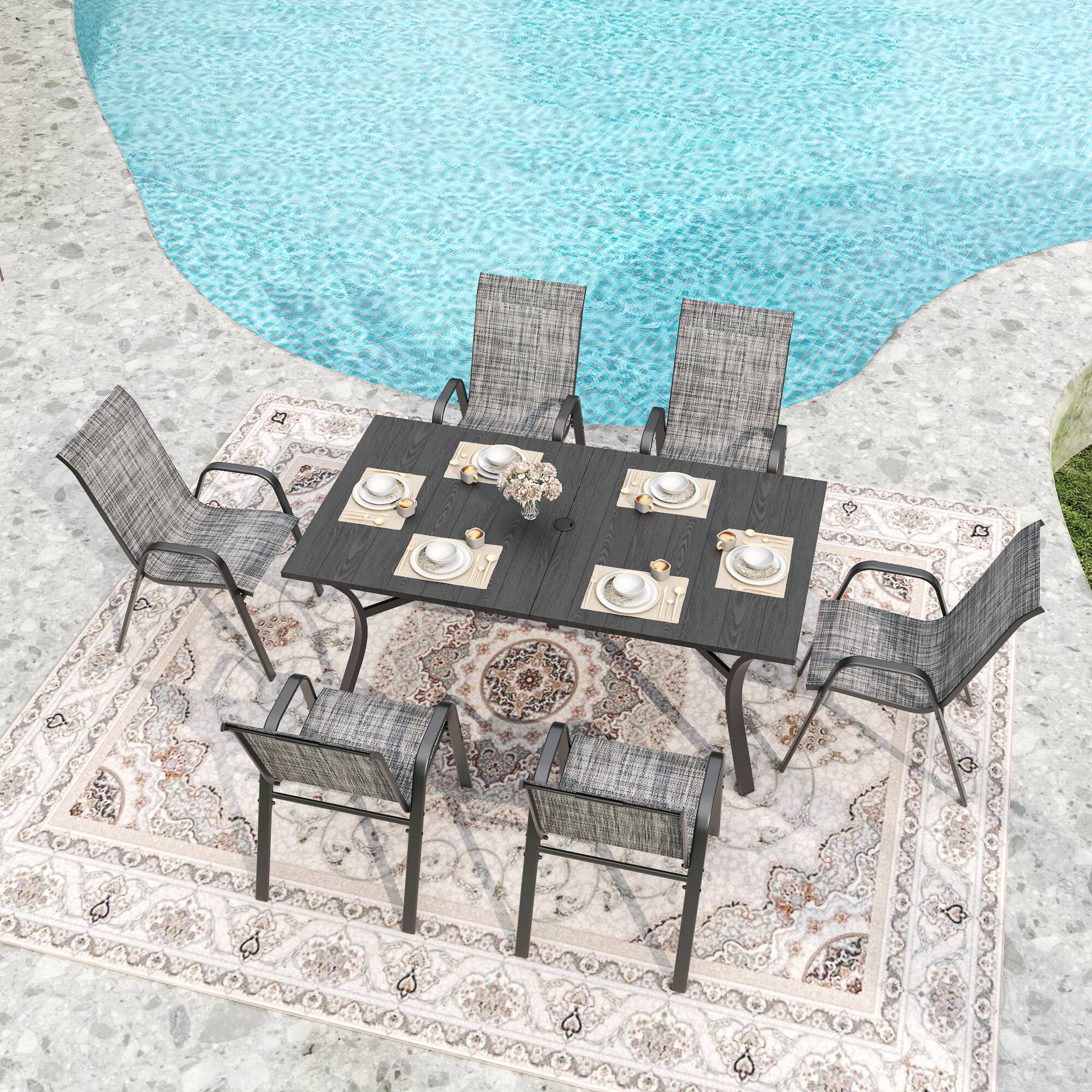 Left. Mondawe - 6-Piece Outdoor Dining Chairs Set, Teslin Fabric and Metal Frame - Blacky+Grey.