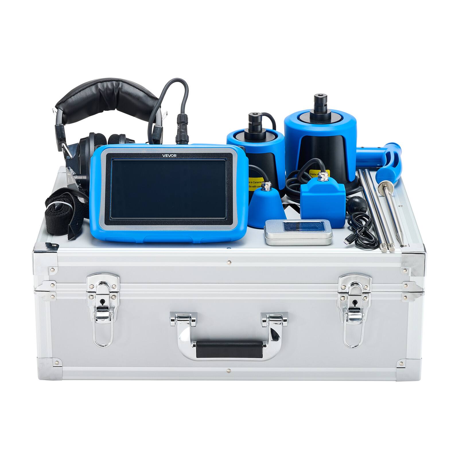 Alt View 5. VEVOR - Pipe Water Leak Detector with 4 Sensors, 1Hz-10000Hz, 7" Touchscreen Underground Plumbing Leakage Detection Locator - Blue.