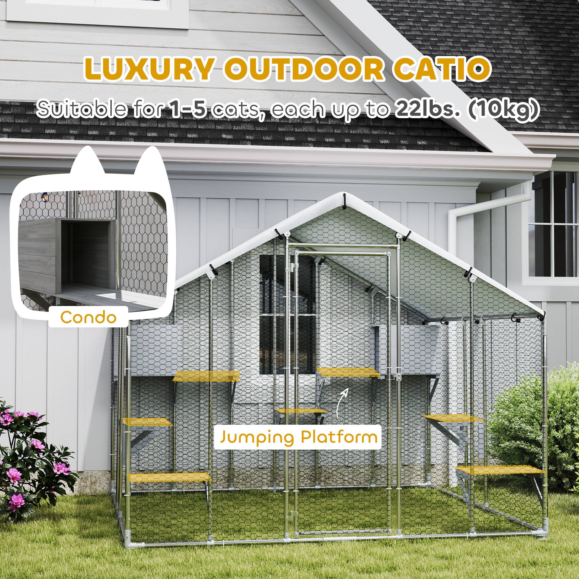 LUXURY OUTDOOR CATIO  
Suitable for 1-5 cats, each up to 22lbs. (10kg)  

Condo  
Jumping Platform