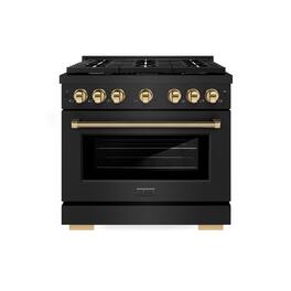 ZLINE - Autograph 36 in. 5.2 Cu. Ft. Freestanding Paramount Gas Range in Black Stainless Steel with Gold Helix Handle - Black Stainless Steel