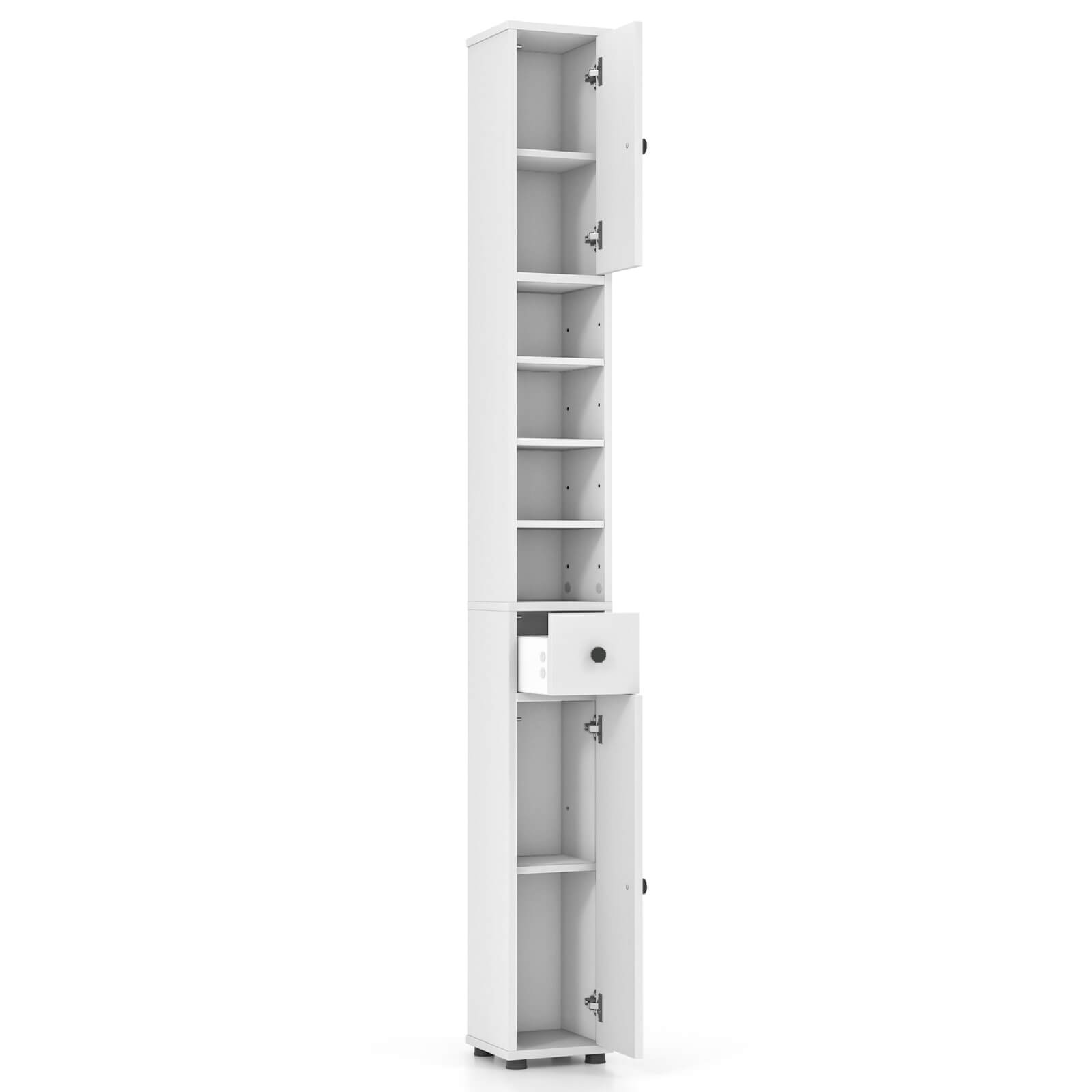 Alt View 5. Costway - Costway Tall Slim Bathroom Storage Cabinet Linen Towerwith Drawer & Adjustable Shelves - White.