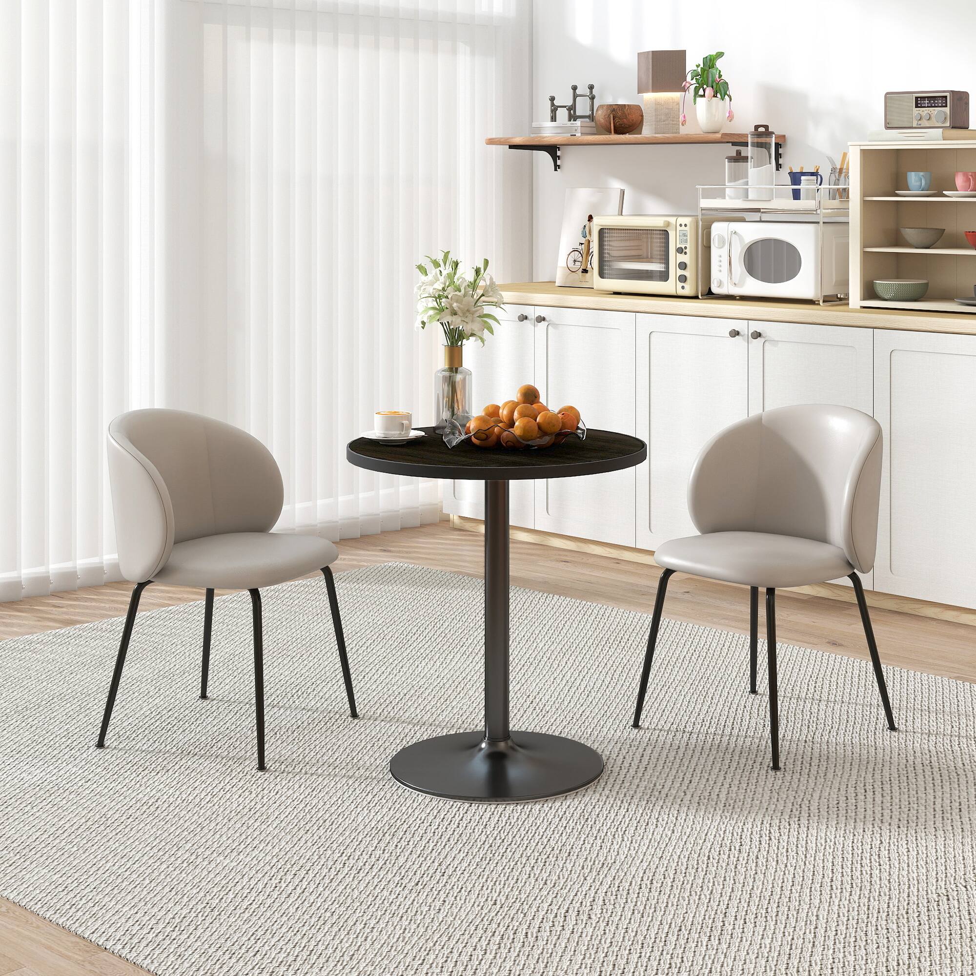 Alt View 1. Homcom - Round Dining Table for 2-4 People, Modern Kitchen Table with Wood Grain Top and Round Base for Dinning Room - Black.