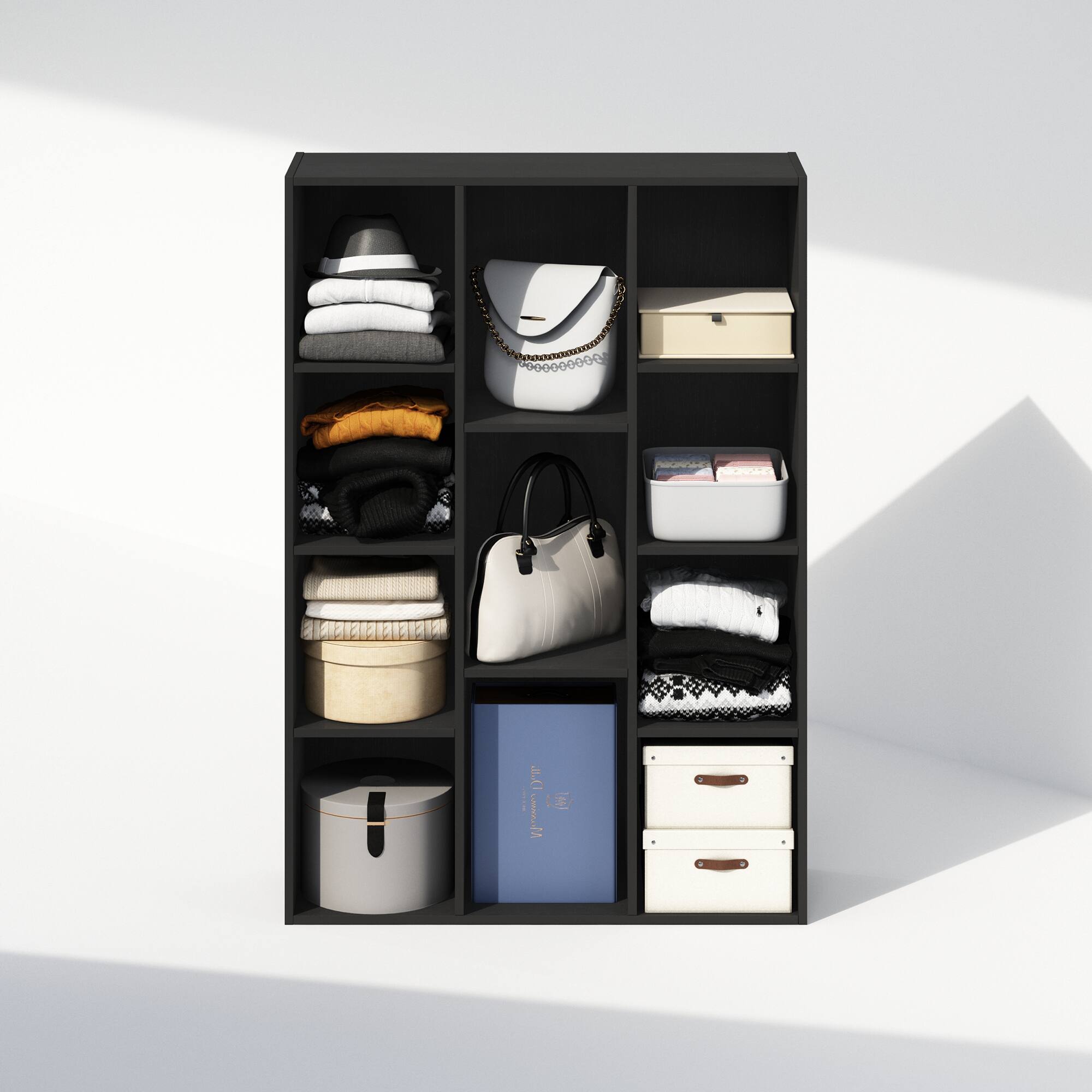 Alt View 4. Furinno - Reed 11-Cube Open Shelf Multipurpose Closet & Clothing Storage, Storage Organizer - Blackwood.