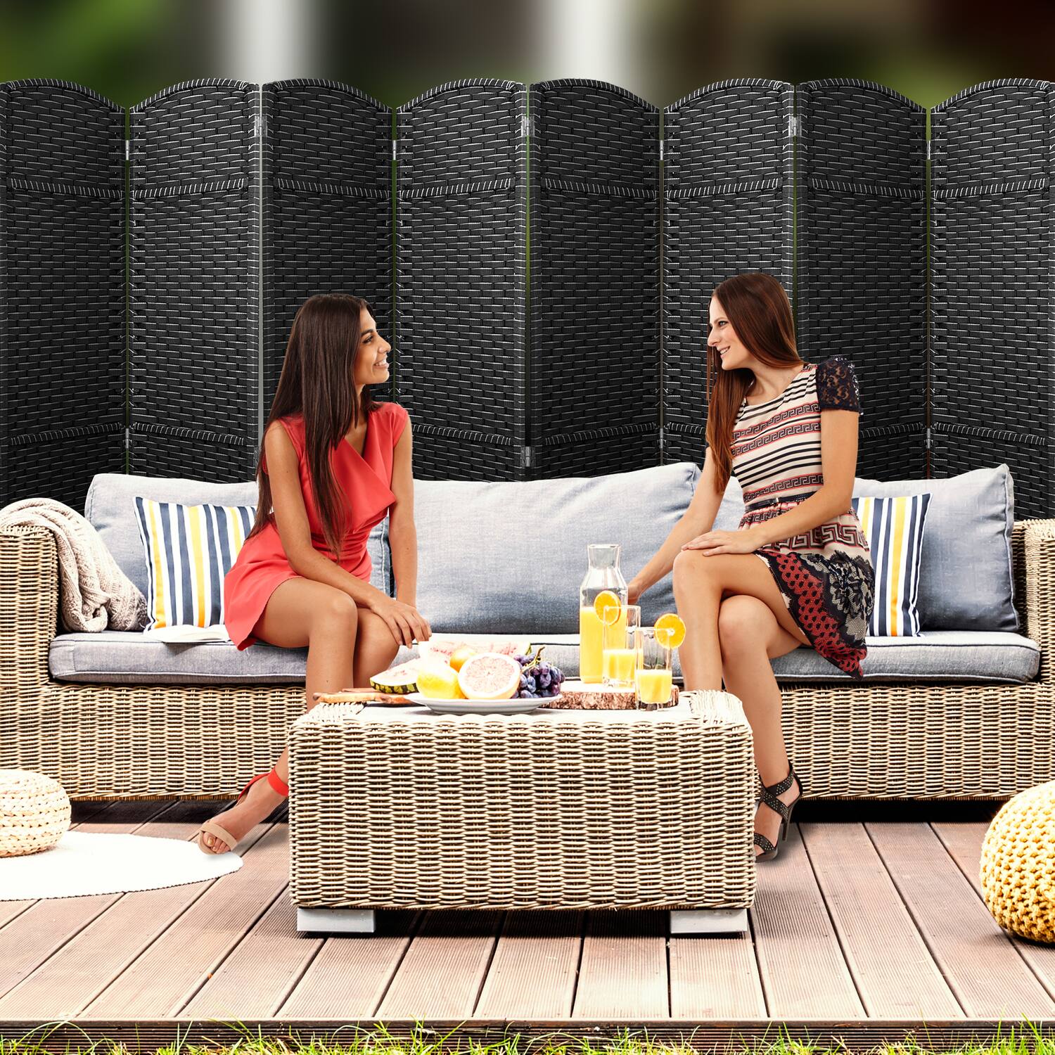 Alt View 2. Sorbus - Sorbus 8 Panel Room Divider 6 ft. Tall - Privacy Screen, Extra Wide Double Hinged Panels, Mesh Hand-Woven Design - Grey with Lines.