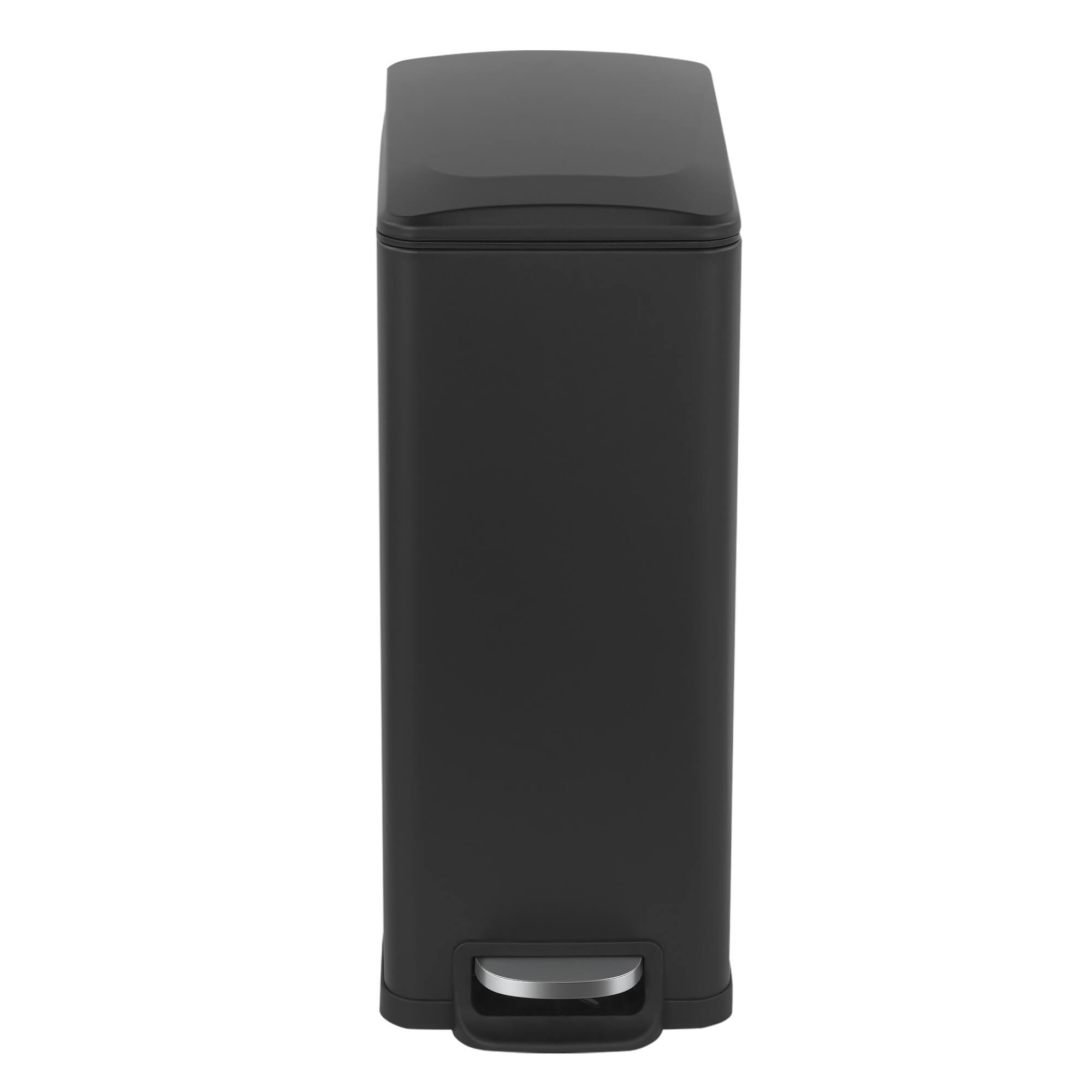 Left. Innovaze - 11.9 Gal./ 45 Liter  Slim Stainless-Steel-Made Matt Black Step-on kitchen Trash Can - Matt Black.