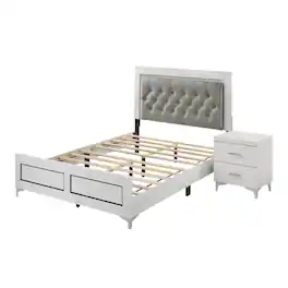 Manhattan Lane - Queen Size Bedroom Set, Finish, Storage Bed with Drawers, 2-Piece Set with Bed and Nightstand - White