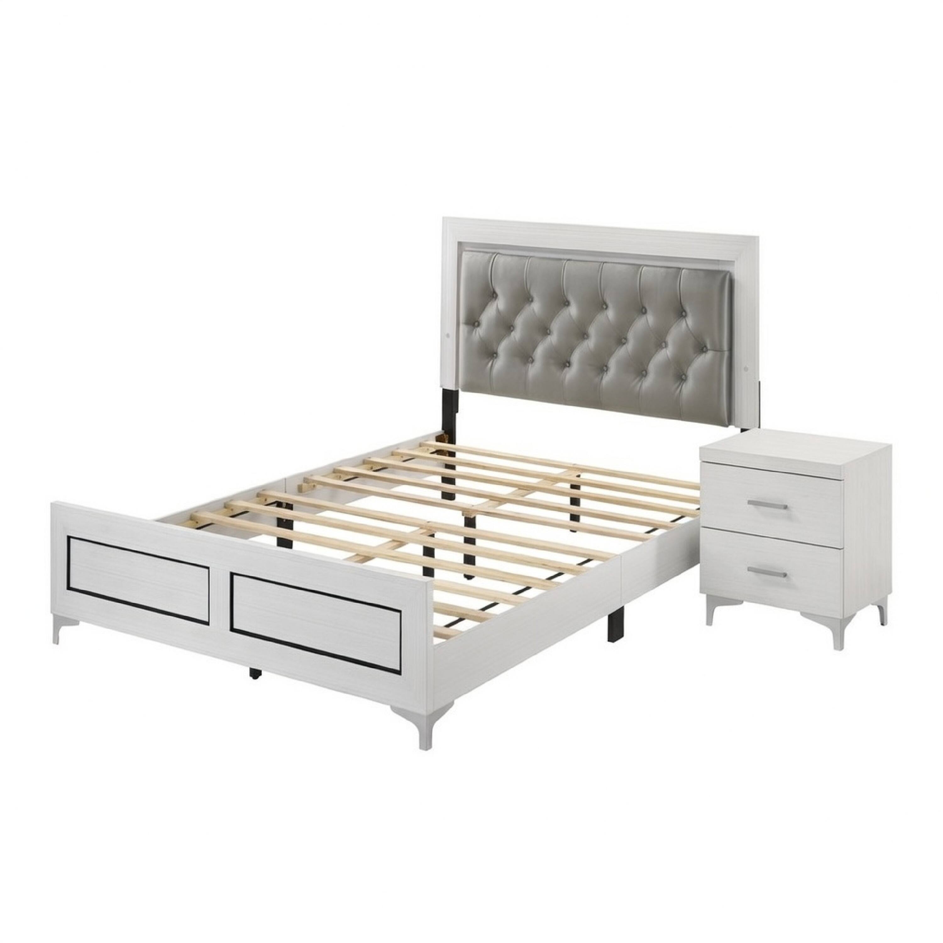 Front. Manhattan Lane - Queen Size Bedroom Set, White Finish, Storage Bed with Drawers, 2-Piece Set with Bed and Nightstand - White.