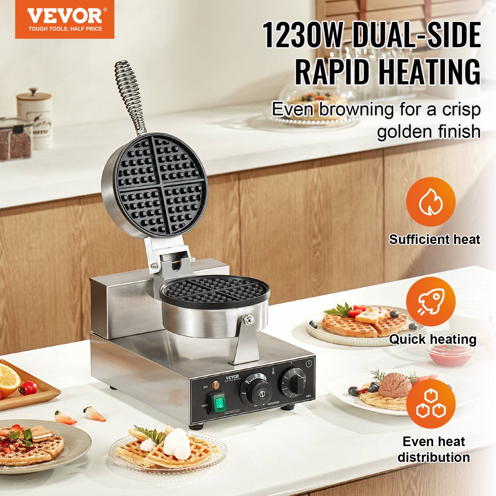 VEVOR TOUGH TOOLS, HALF PRICE

1230W DUAL-SIDE RAPID HEATING
Even browning for a crisp golden finish

Sufficient heat
Quick heating
Even heat distribution