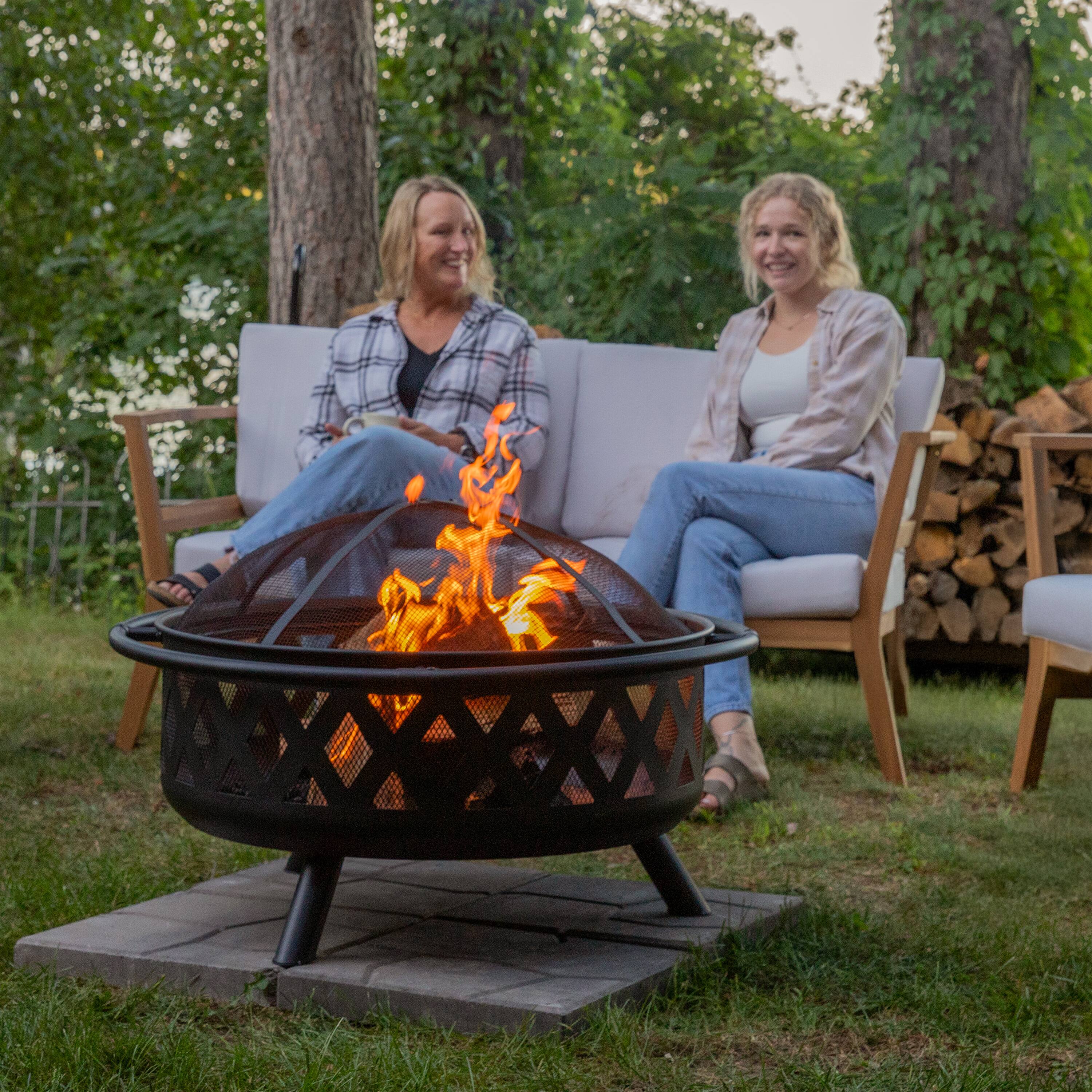 Alt View 10. Sunnydaze - 36 in Crossweave Steel Fire Pit with Screen, Poker, and Cover - Black.