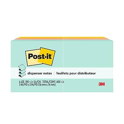 Post-it  
dispenser notes  
feuilles pour distributeur  

6 S 100 EA/CH  
TOTAL/CONT. 600  

3 IN/PO X 3 IN/PO (76 mm x 76 mm)  

3M