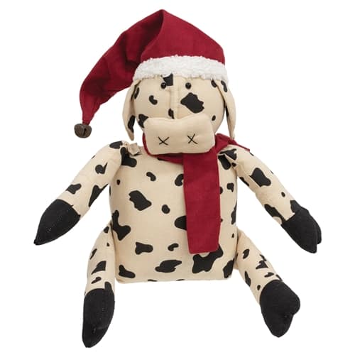 BreeBe - Stuffed Santa Hat & Scarf Cow Doll - 10"H - Cream, Black