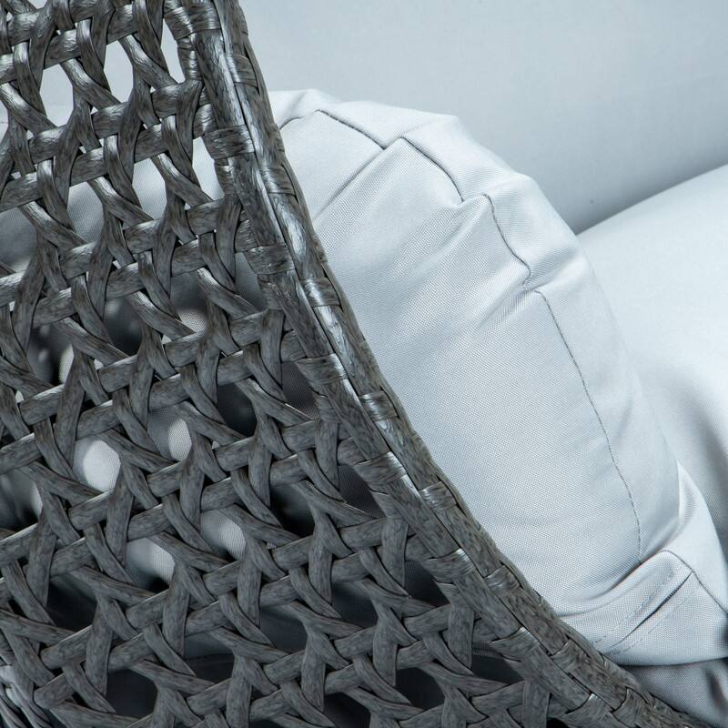 Alt View 2. LeisureMod - Leisuremod Outdoor 2-Person Charcoal Wicker Egg Swing Chair with Steel Stand, Washable Cushions & Waterproof Cover - Light Grey.