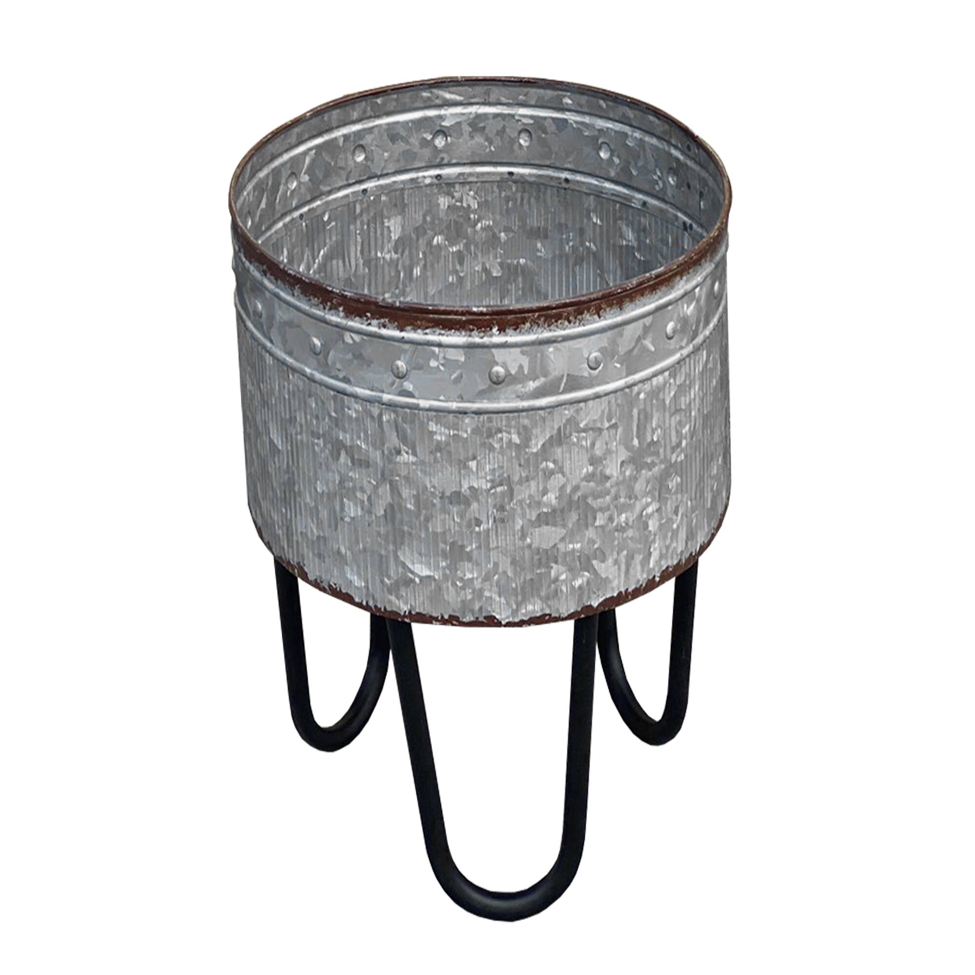 Alt View 2. Manhattan Lane - Galvanized Sheet Planter Tubs, Iron Powder Coated Hairpin Legs, Set of 3 - Gray and Black.