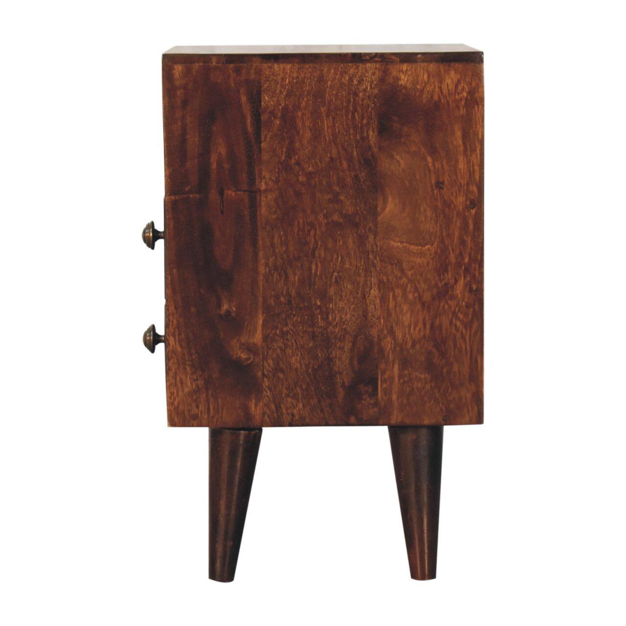 Alt View 4. Artisan Furniture - Artisan Furniture Solid Wood Mini Classic California Walnut Bedside, 2 Drawers, 1 Open Slot, Nordic Legs, Dark Brown - Walnut Finish.