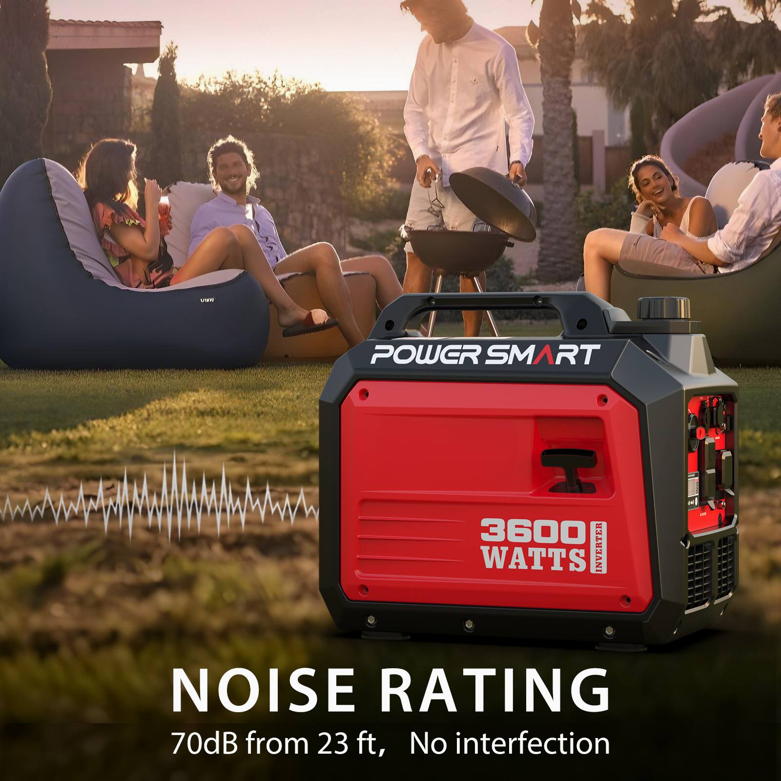 - POWER SMART 3600 WATTS INVERTER
- NOISE RATING 70dB from 23 ft, No interference