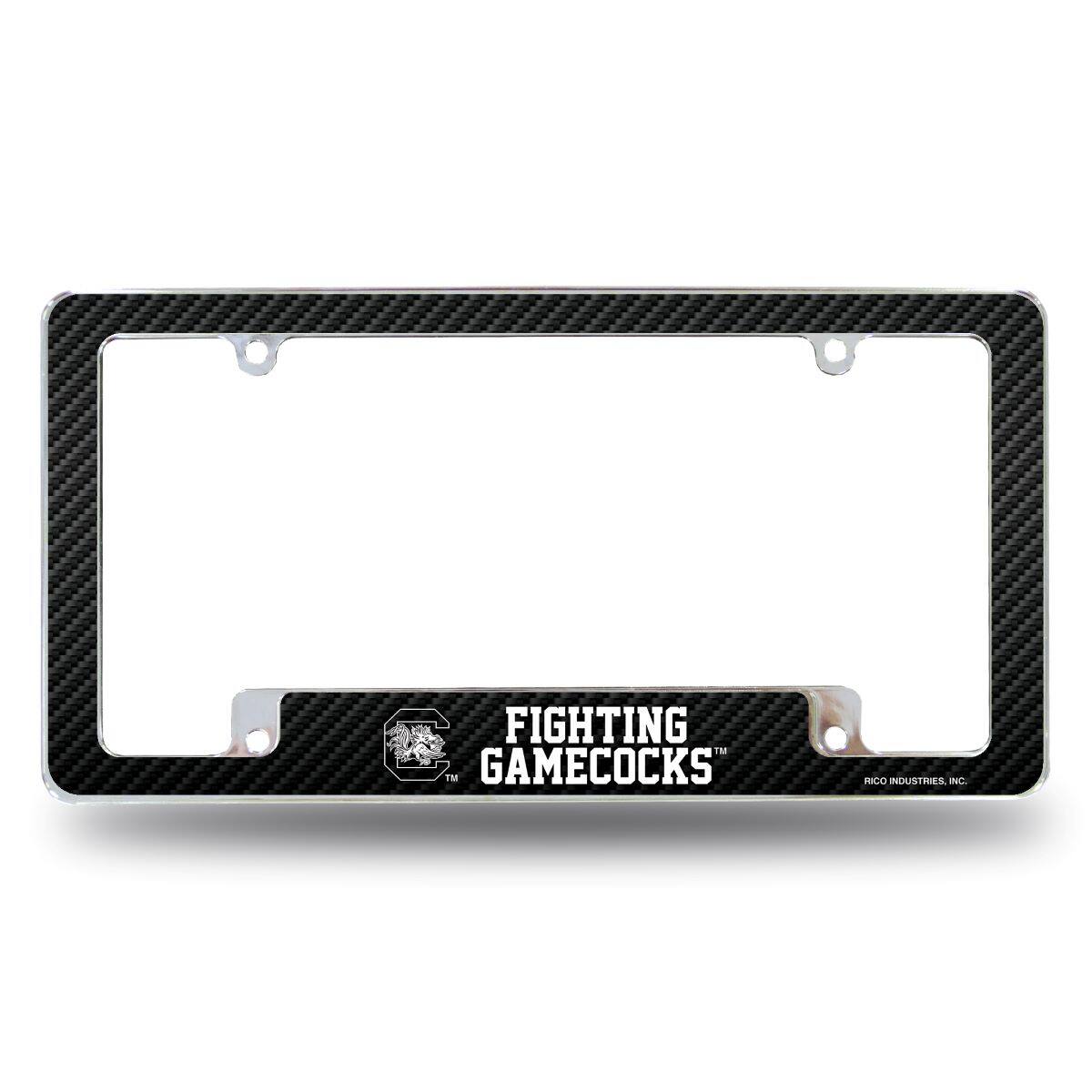 South Carolina Gamecocks Chrome Metal License Plate Frame with Carbon Fiber Design