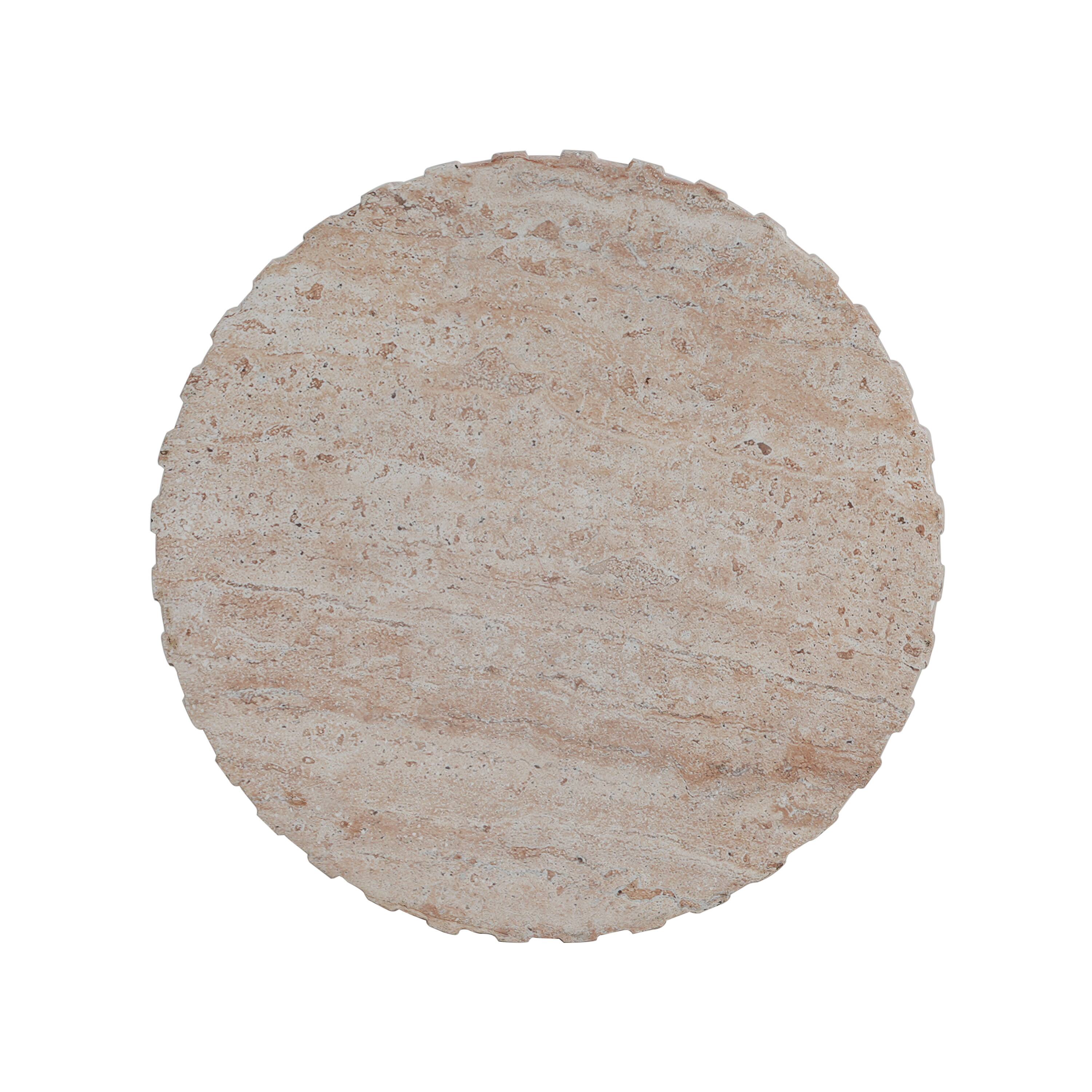 Alt View 1. Whisen - Lightweight Concrete Outdoor and Indoor Patio Side Table, Travertine Finish Round Accent - Beige.