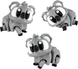 JuzToys - 3D Printed Articulated Koala Fidget Toy 3 Pack – Flexible Cute Animal Desk Decor, Adult Fidget Collectible by PowerTRC - Gray