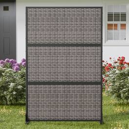PexFix - 72 in. x 47 in. Rattan Cross Pattern Metal Outdoor Privacy Screen & Panels, Freestanding Garden Divider Fence - Black