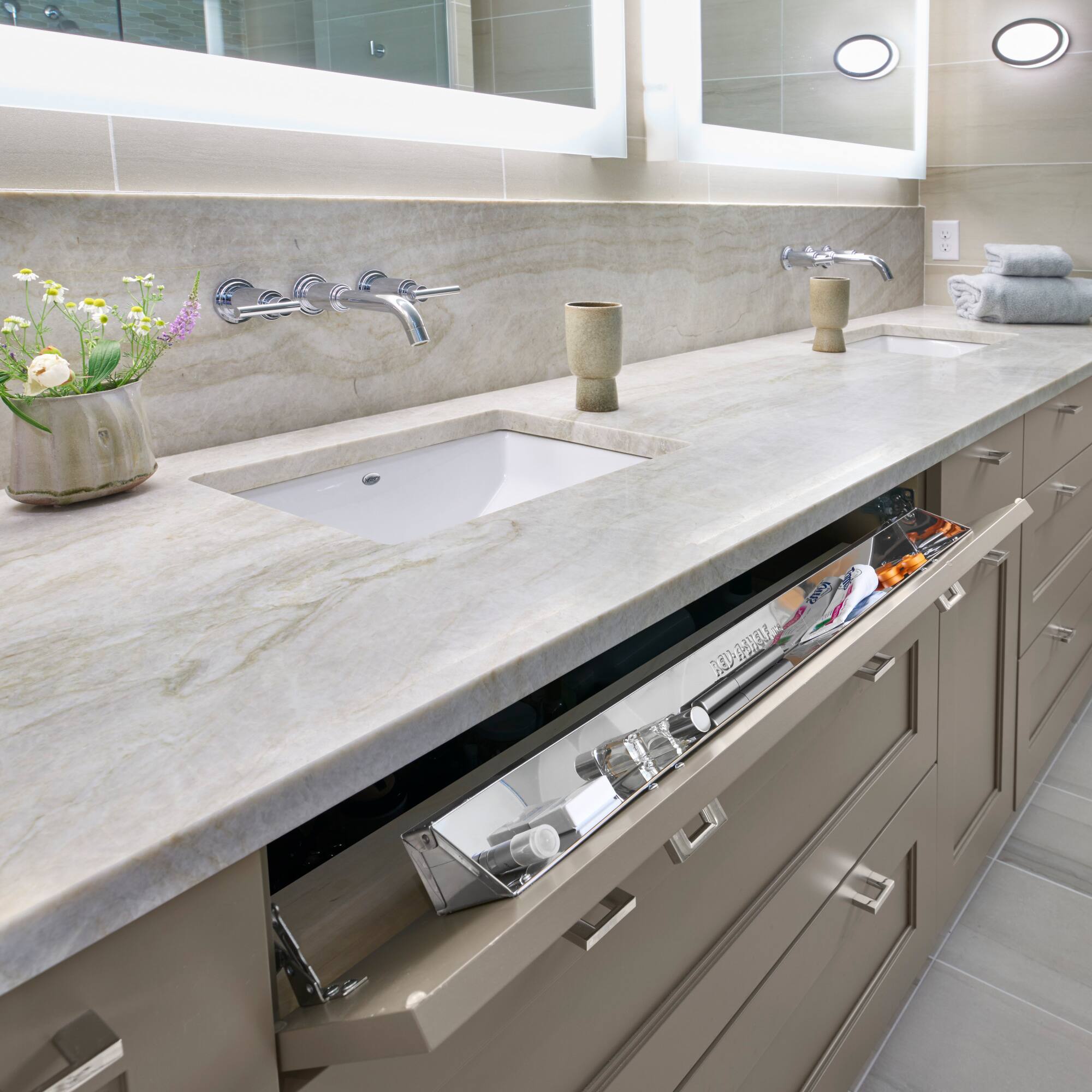 Alt View 1. Rev-A-Shelf - Rev-A-Shelf 25" Tip Out Tray for Sink Base Cabinet w/Soft-Close 6581-25SC-52 - Stainless Steel.