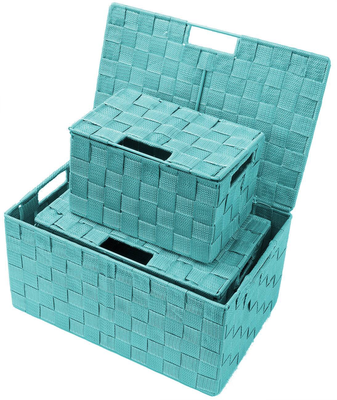 Back. Sorbus - Sorbus Set of 3 Storage Baskets for Organizing with Lid, Mesh, Linen, Organizer Storage Baskets for Home or Office - Blue.