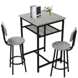 Ecooso - Bar table, equipped with 2 bar stools , with backrest and partition - Gray