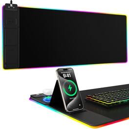 Earthley Blooms - Mouse Pad With Phone Holder Wireless Charging Desk Mat Rgb Gaming Mousepad Home Office Large Ultra-smooth - Black