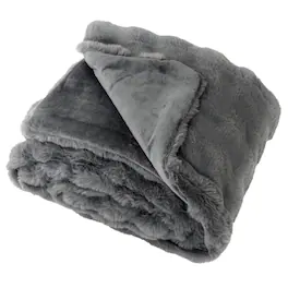 Costway - 80" x 60" Bubble Faux Rabbit Fur Throw Blanket with 2-Sided Design for Winter - Gray