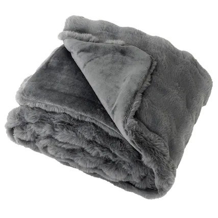 Front. Costway - Costway 80" x 60" Bubble Faux Rabbit Fur Throw Blanket with 2-Sided Design for Winter - Gray.