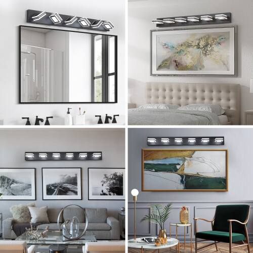 Alt View 1. LUCKY ONE - 40in Wall Mount LED Vanity Light, 6-Light Black Bathroom Fixture, Dimmable with 5 CCT Options - Black.