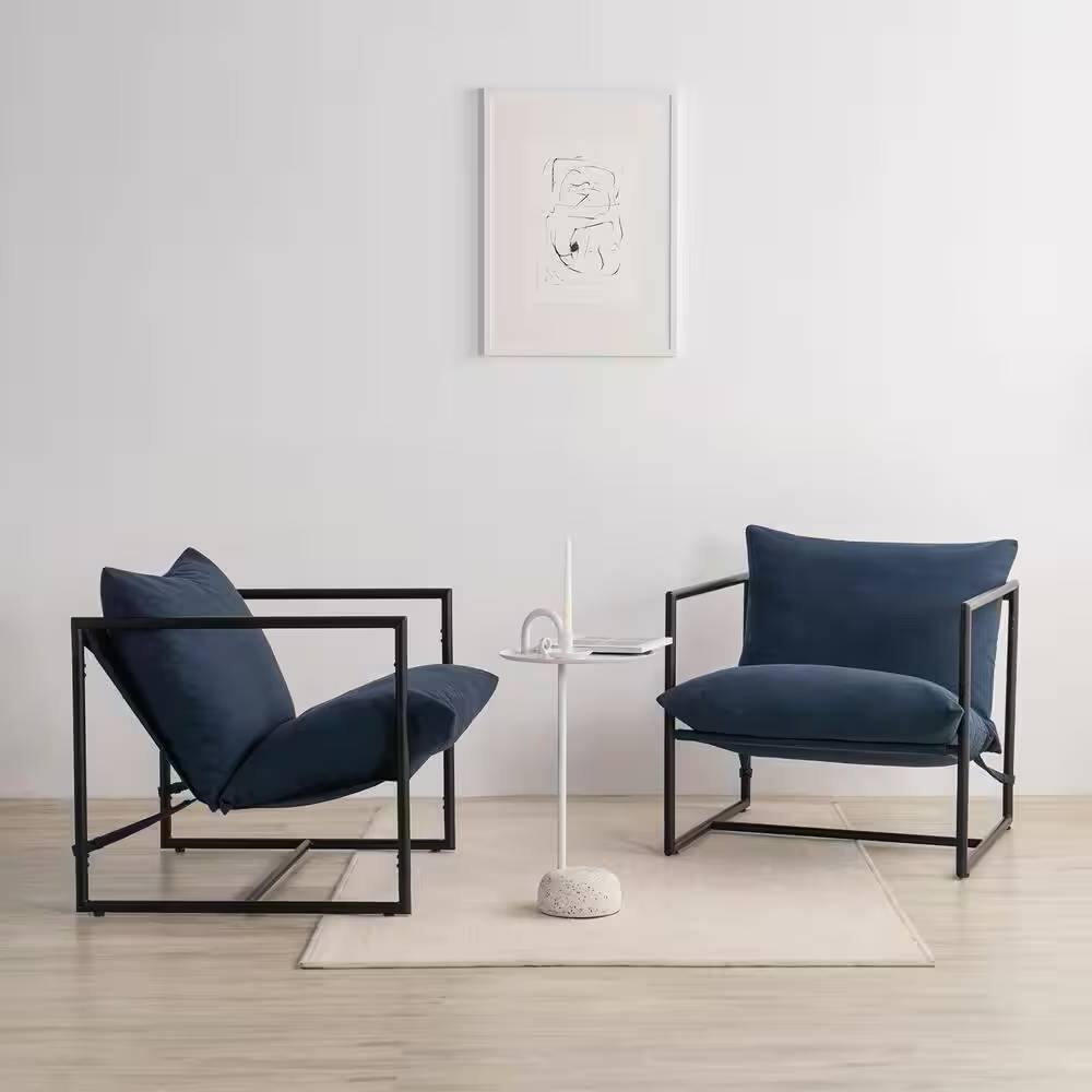Angle. SlickBlue - Stylish Upholstered Accent Chair with Metal Frame – Modern Seating for Home or Workspace - Navy Blue.
