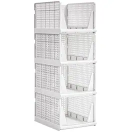 Vecelo - 39" Height Stackable Closet Organizer Storage Bins 4 Pack, Folding Closet Organizers for Clothes and Small Items - Gray