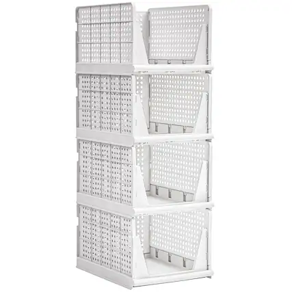 Front. Vecelo - 39" Height Stackable Closet Organizer Storage Bins 4 Pack, Folding Closet Organizers for Clothes and Small Items - Grey.
