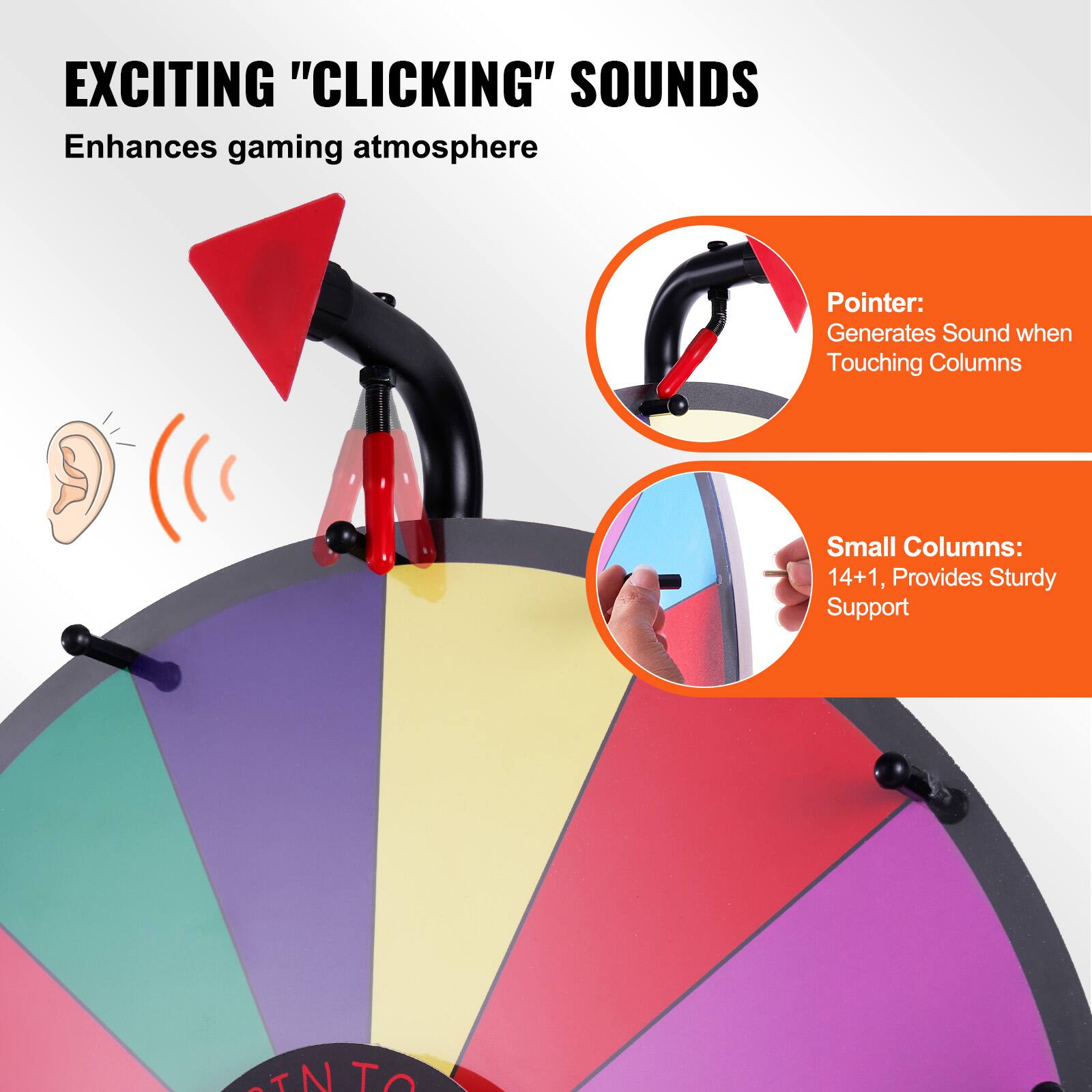 EXCITING "CLICKING" SOUNDS  
Enhances gaming atmosphere  

Pointer: Generates Sound when Touching Columns  

Small Columns: 14+1, Provides Sturdy Support